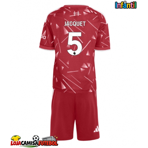 Camisa de Futebol Liverpool Jeremy Jacquet #5 Equipamento Principal Infantil 2026-27 Manga Curta (+ Calças curtas)